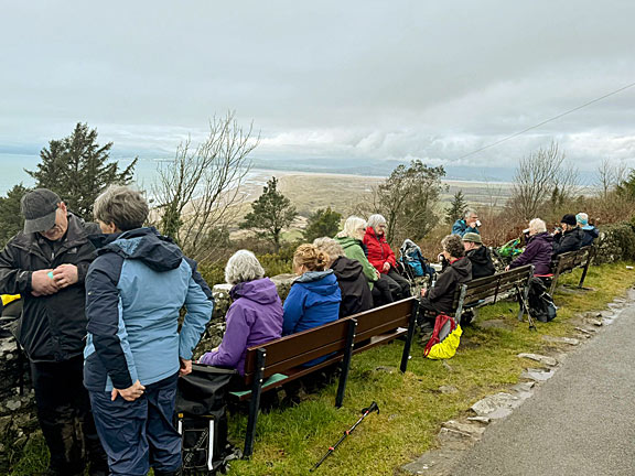 6. Llanbedr - Harlech
12/2/26. The lunchbreak with seats for all, and a view over the southern tip of Harlech beach across to Pen Llyn. Photo: Judith Thomas.
Keywords: Feb26 Thursday Meri Evans Judith Thomas