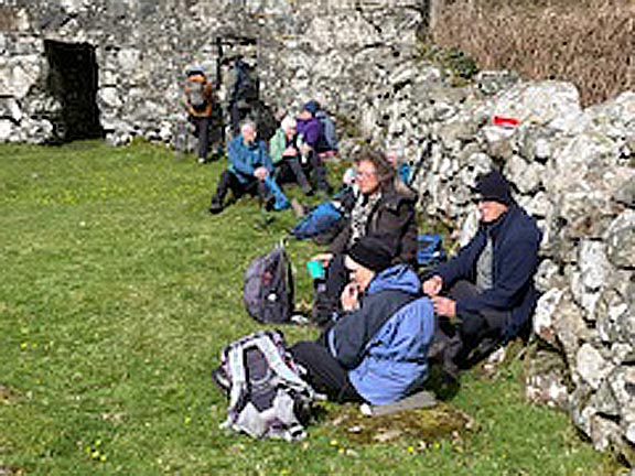 4. Llangybi  - Garn Bentyrch
26/3/26. Panad time at Ffynnon Gybi. A well earned rest after one hour of walking (OK some climbing too). Photo: Noel Davey.
Keywords: Mar26 Thursday Noel Davey