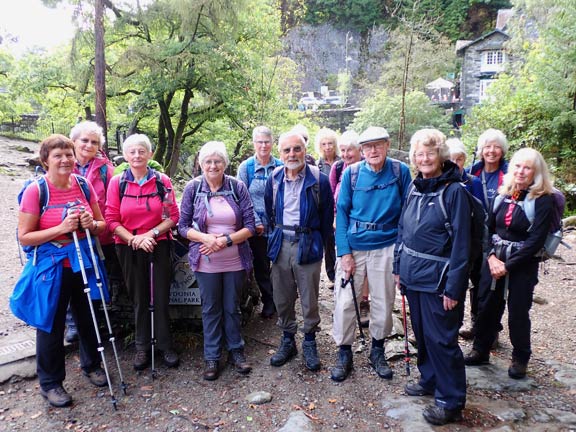1. Betws -y-Coed - Fairy Glen - Conwy Falls
14/9/23. The group ready for off from close to Pont-y-Pair bridge in the background which crosses Afon Llugwy.
Keywords: Sep23 Thursday Dafydd Williams