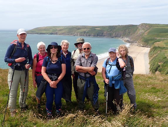 5.Cilan - Machroes
2/7/23.  The group photograph taken on Trwyn y Wylfa, with Porth Ceiriad in the background.
Keywords: Jul23 Sunday Debbie Lucas