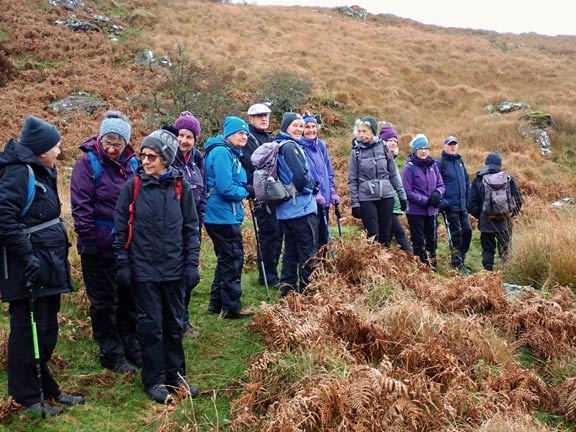 2.Cwmystradllyn
23/11/23. Just beyond the dam wall a short wait to get everybody over the style. The slopes of Moel-ddu are behind us.
Keywords: Nov23 Thursday Colin Higgs