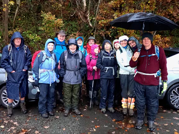 1. Dyffryn Maentwrog
19/11/23. Starting off from the layby at Coed Cae Fali. Umbrellas are optional.
Keywords: Nov23 Sunday Hugh Evans
