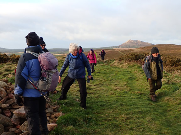 7.Mynytho - Garn Fadryn
31/12/23. The group coming together at the top of Foel Gron, on the outskirts of Mynytho.
Keywords: Dec23 Sunday Annie Andrew