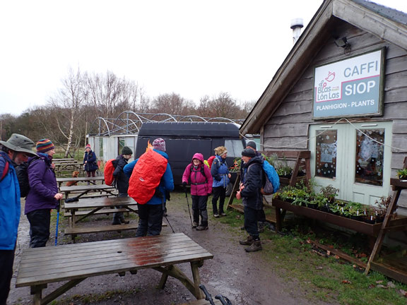 6.Aber Ogwen-Porth Penrhyn-Moel y Ci
3/12/23. Preparing ourselves for lunch at Moel-y-Ci. with permission of the café owners. Who in their right mind would eat outside on a cold damp afternoon!
Keywords: Dec23 Sunday Noel Davey