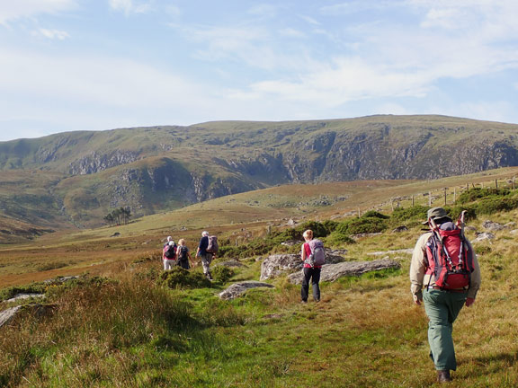 4.Talybont/Conway Valley - Dulyn & Melynllyn Reservoirs
8/10/23. Making our way up Pany y Griafolen with Afon Melynllyn down to our left and Foel Fras up to our right. Foel Grach in the background.
Keywords: Oct23 Sunday Eryl Thomas