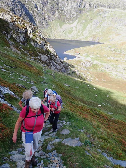 7.Talybont/Conway Valley - Dulyn & Melynllyn Reservoirs
8/10/23. Making our way along a steep path over to Llyn Melynllyn from Llyn Dulyn(in the background).
Keywords: Oct23 Sunday Eryl Thomas