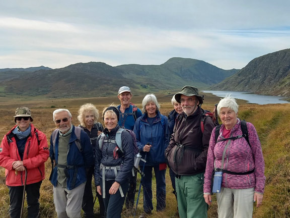 1.Talybont/Conway Valley - Dulyn & Melynllyn Reservoirs
8/10/23. The group on it's way. The remains of the Llyn Eigiau in the background with Pen-y-Helgi ddu behind. Photo: Eryl Thomas.
Keywords: Oct23 Sunday Eryl Thomas