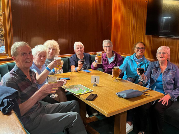 5.Aberystwyth Friday 6th Sept.
6/9/24. Later that evening in Clarach Bay. The food will be arriving. since we had just 10 minutes before the kitchen closed we all had battered fish, chips and peas. Photo: Hugh Evans.
Keywords: Sep24 Friday
