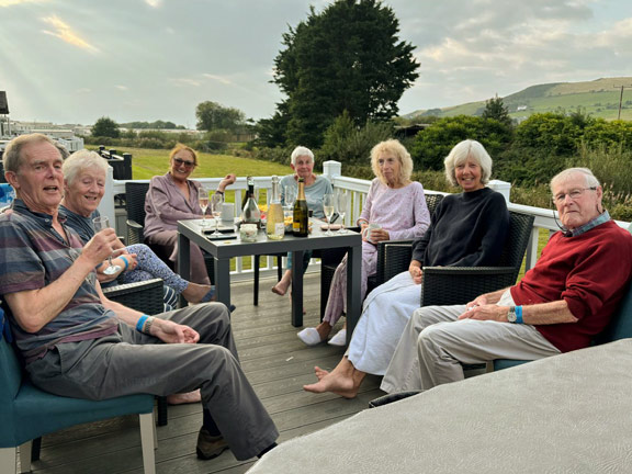 8.Aberystwyth Saturday 7th Sept
7/9/24. Clarach Bay Holiday Village out on the patio. Relaxation following a hard day of walking but before the evening in the Athro Lounge. Photo: Mair Hughes.
Keywords: Sep24 Saturday Noel Davey
