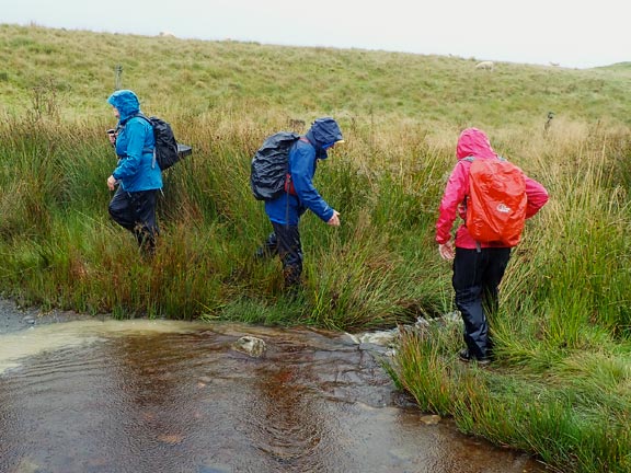 3.Aberystwyth Sunday 8th Sept
8/9/24. Typical of several stream crossings on the walk. this one at Nant Melyn, the northern most part of our walk. The stream feeds into one of a number of reservoirs that we passed on the walk. This stream feeds into Llyn Craigypistyll.  Photo: Hugh Evans.
Keywords: Sep24 Sunday Noel Davey