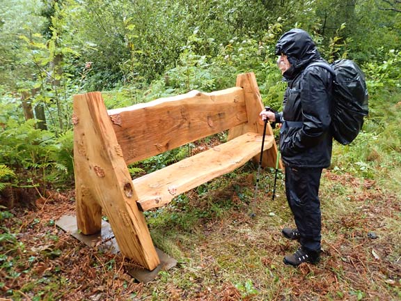 5. Afonwen Farm - Lôn Goed Circular.
15/08/24. On Lôn Goed near Ty-croes, A couple of our members have a close look at a newly fixed beautifully carved wooden seat. It was inscribed and there were carvings of leaves on it.
Keywords: Aug24 Thursday Nia Parry