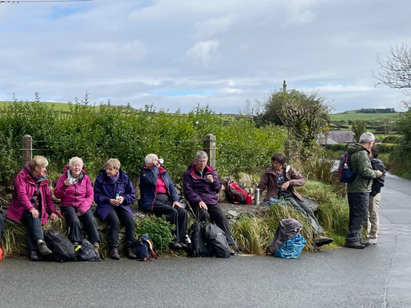 2.Llaniestyn Circular
26/09/24.  Having lunch. A seat for everyone. Right side of group.. Photo: Noel Davey..
Keywords: Sep24 Thursday Miriam Heald