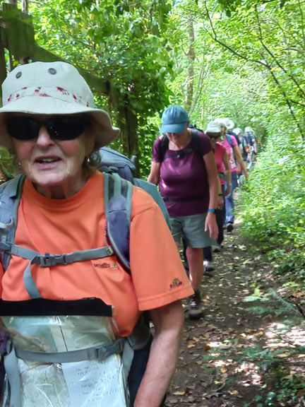 5.Morfa Conwy - Great Orme - Llandudno West Shore.
28/7/24. Following our morning panad in the grounds of All Saints church Deganwy we followed a narrow path up towards Llanrhos. Photo: Eryl Thomas.
Keywords: Jul24 Sunday Kath Mair