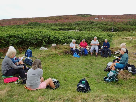 3. Caergybi/Holyhead Coast and Mountain
27/07/25. Panad at the Cytiau'r Gwyddelod Settlement. The site, Iron Age, situated on a terrace on Holyhead Mountain, contains the stone bases of numerous buildings, with at least twenty remaining visible today.
Keywords: Jul25 Sunday Anne Andrew