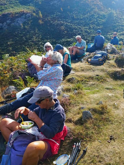 3. Capel Curig - Llyn Crafnant - Llyn Cowlyd.
23/8/26. Time for our morning cupa (panad) on a small hillock overlooking Llyn Crafnant. Photo: Eryl Thomas.
Keywords: Aug26 Sunday Eryl Thomas