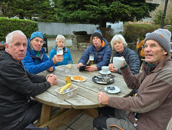 8. Llanaber--Tal-y-Bont
16/11/25. The second table. A ten minute walk and we will be at the station ready for the 16:07 train to Pwllheli.
Keywords: Nov25 Sunday Louise Fletcher Brewer Noel Davey