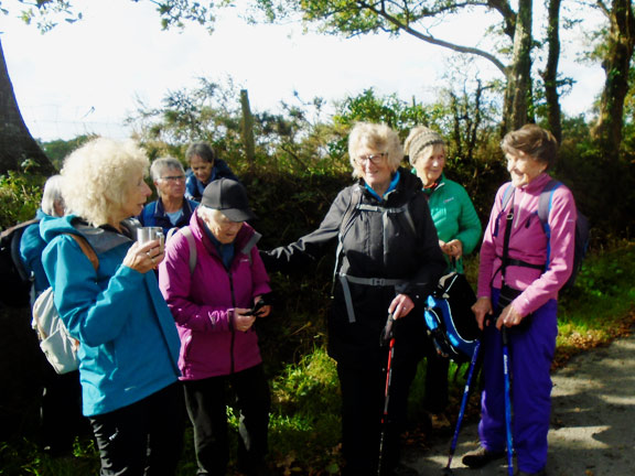 5. Llanystumdwy Circular
8/10/26.  A panad (cuppa) break at a junction just beyond Betws Farw Farm. Photo: Dafydd Williams.
Keywords: Oct26 Thursday Dafydd Williams Jean Norton