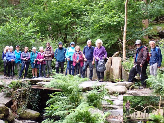 6. Llyn Padarn Circuit
2/7/26. Climbing up the path and into the woodland beyond we came across a very rustic looking bridge. Since the group rather hid the finer points of the workmanship, there is a smaller photograph inserted (bottom right) showing what it looked like before we got on to it.
Keywords: Jul26 Thursday Caroline Woodward