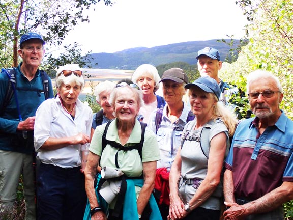 1. Dolgellau - Llyn Gwernan
9/8/26. The group at the viewing point in the Abergwynant Woods, giving views over the Mawddach Estuary.
Keywords: Aug26 Sunday Hugh Evans