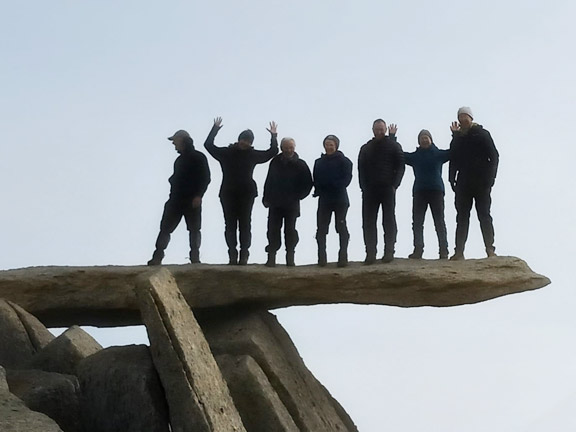 6. The Glyders Red Dot Route
4/10/26. The Cantilever Rock. The A & B group celebrate. Photo: Selena Thomas.
Keywords: Oct26 Sunday Selina Thomas