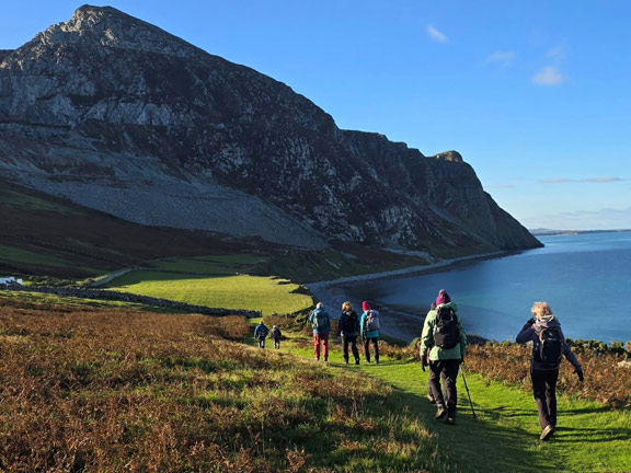 2. Three Peaks of Yr Eifl
18/10/26. One the Wales Coast Path just past Trwyn y Tâl with the rugged mountain, Garn Fôr, our first peak of the day ahead of us. Photo: Mags McQuilling Jones.
Keywords: Oct26 Sunday Gareth Hughes